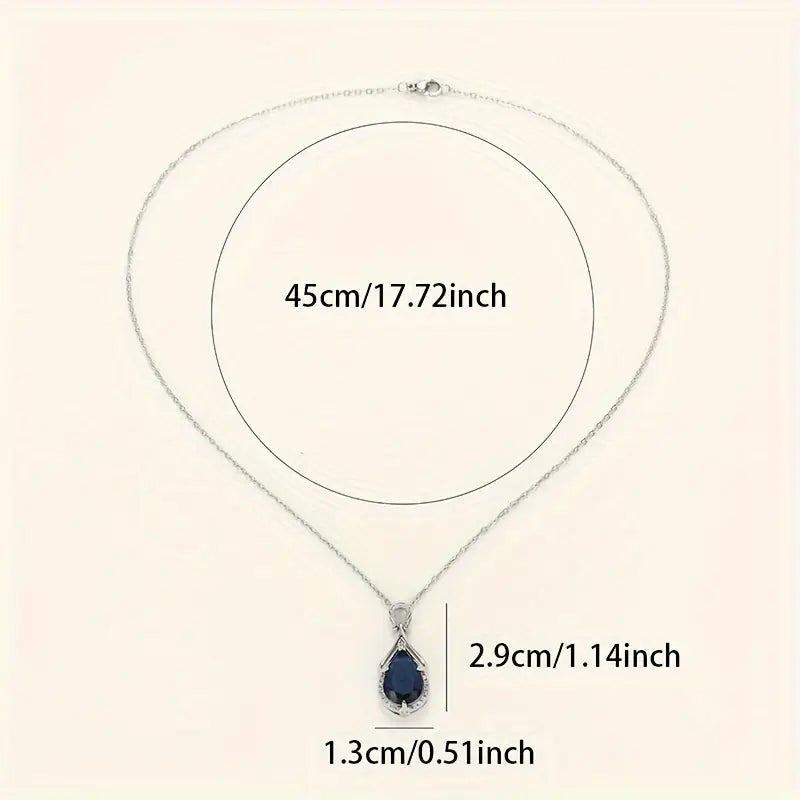Sapphire Blue Teardrop Embrace Pendant Necklace