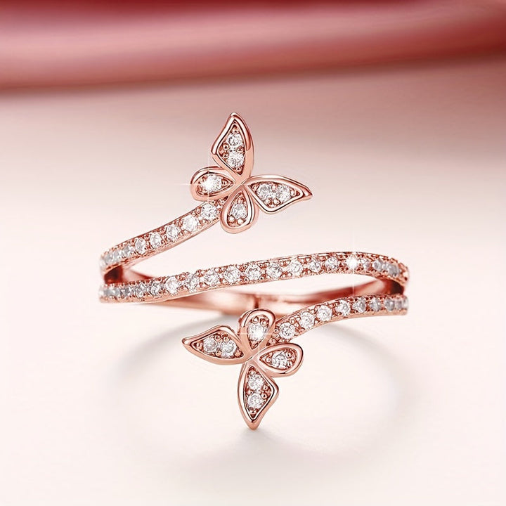 White Gold Butterfly Inlaid Zirconia Ring