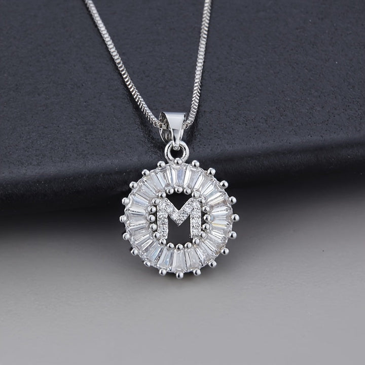 White Gold Initial Letter Zirconia Necklace