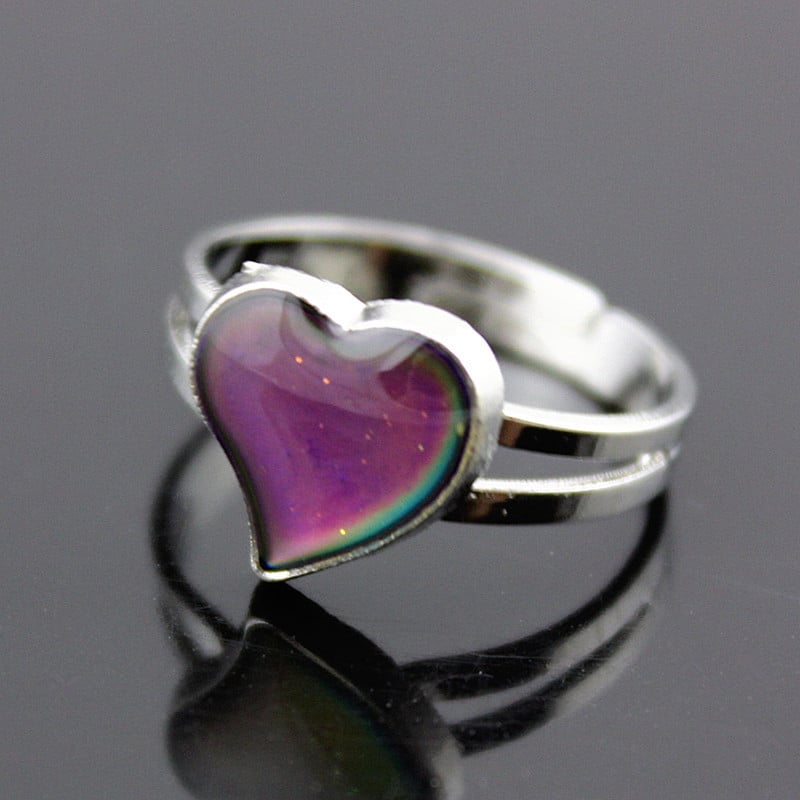 Heart-Shaped Color-Changing Ring with Split Silver-Tone Band