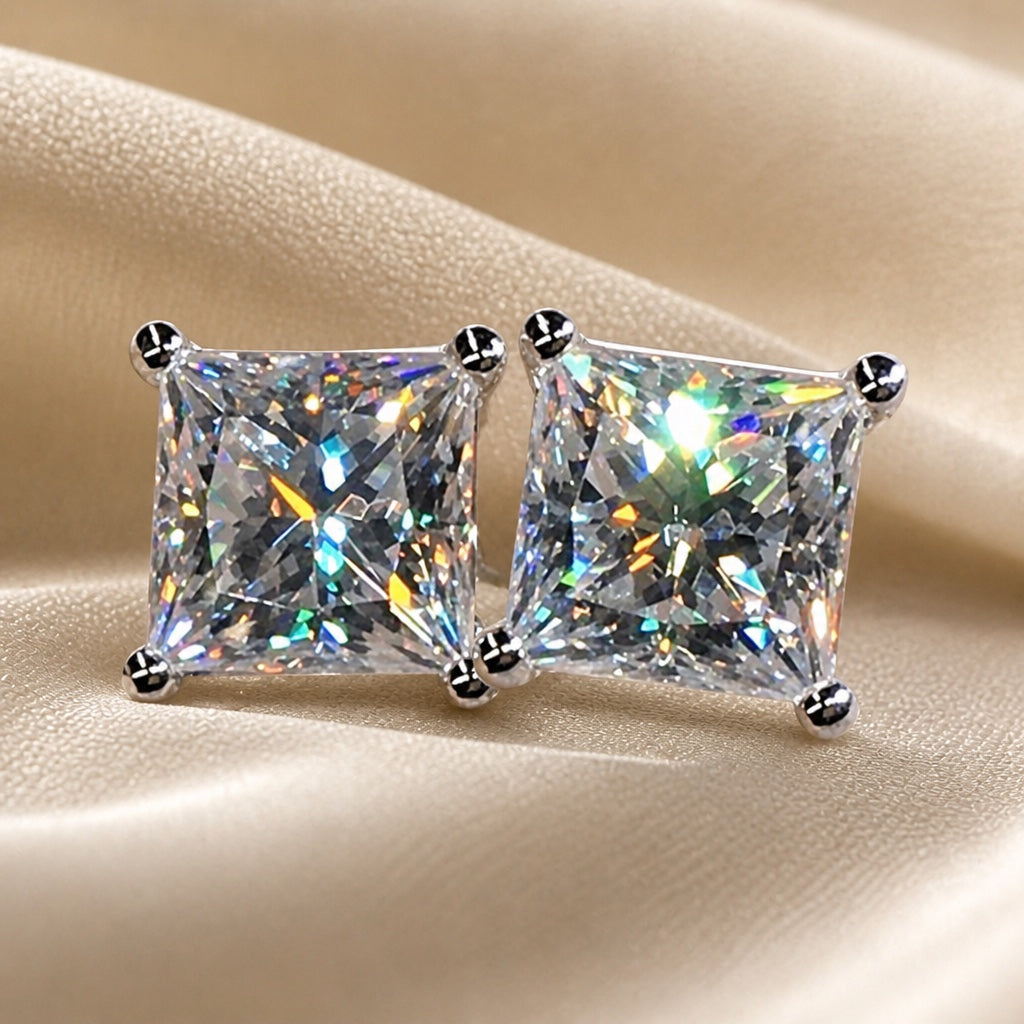 Shimmering Zirconia White Gold Stud Earrings