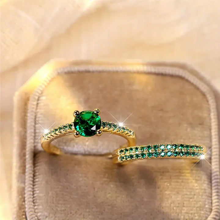 Duo Ringset mit Smaragd in Gold