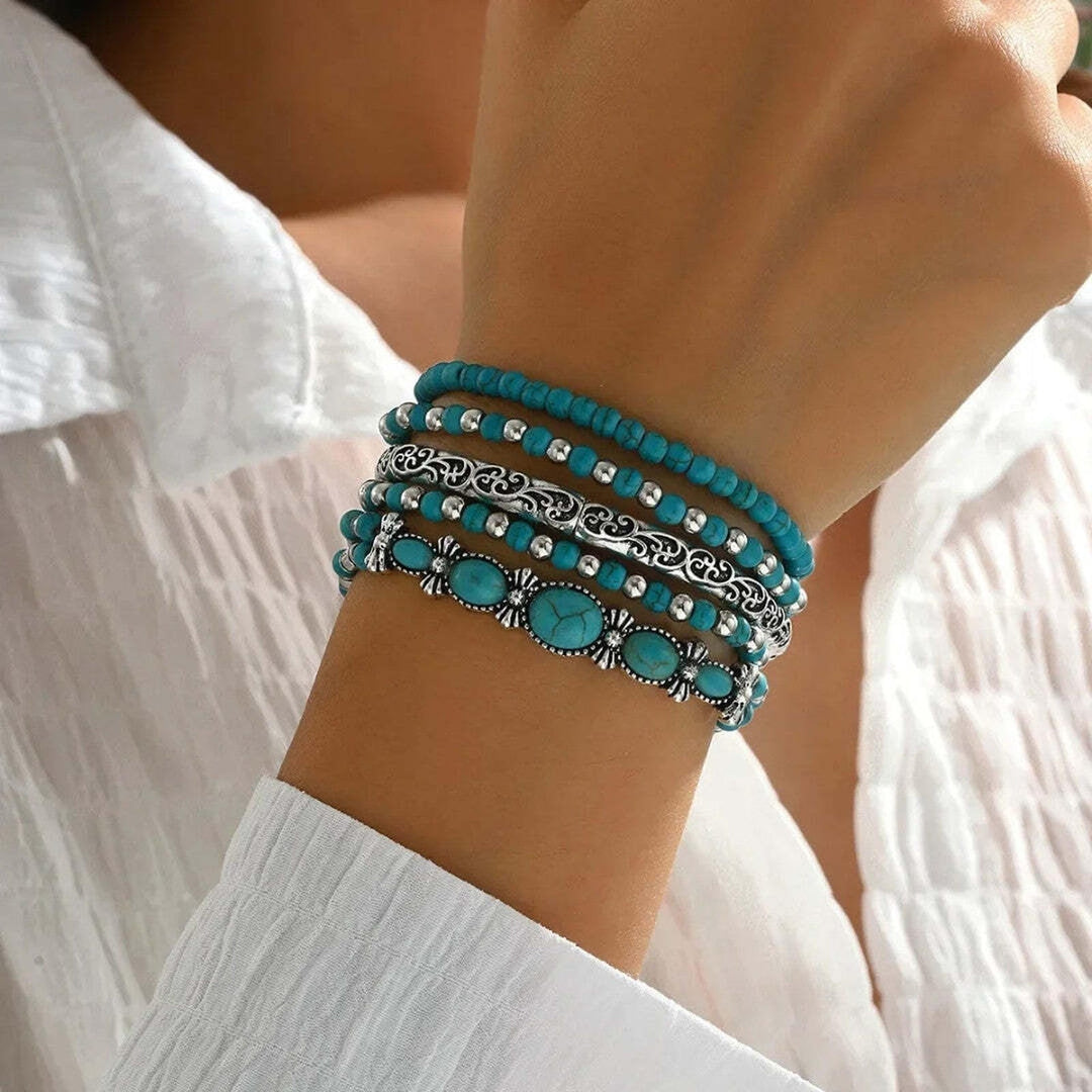 Turquoise Beaded Boho Bracelet Set