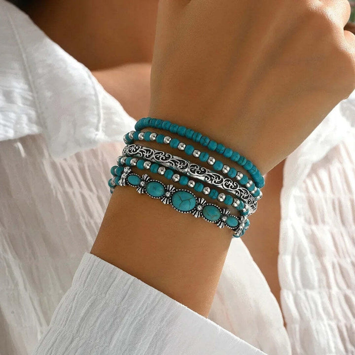 Turquoise Beaded Boho Bracelet Set