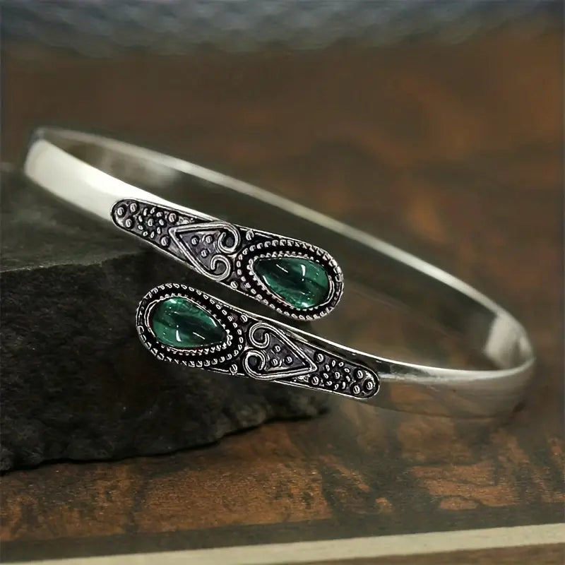 Emerald Teardrop Bypass Bangle