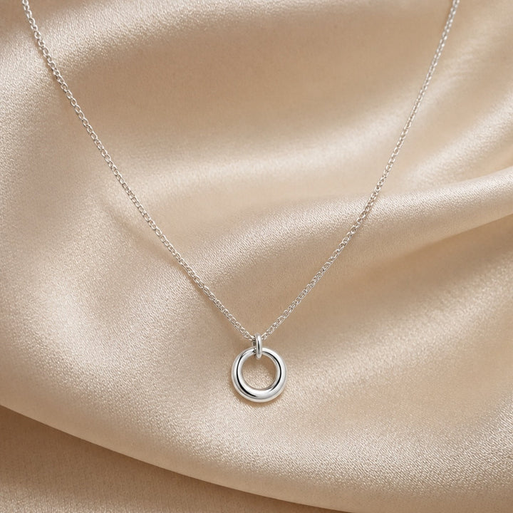 White Gold Geometric Circle Pendant Necklace