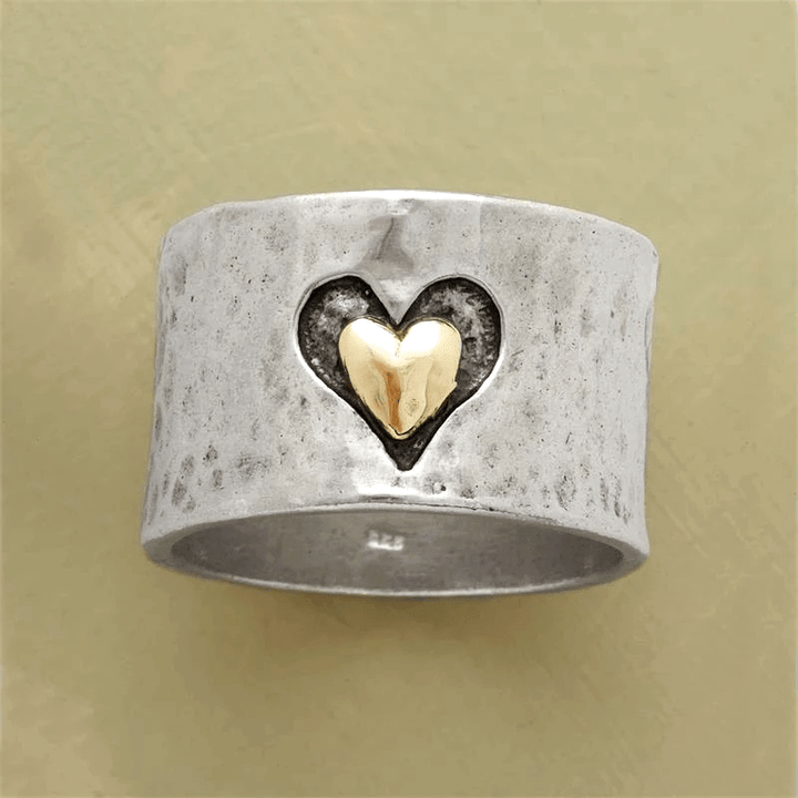 Retro Bicolor Silbriger Herzring