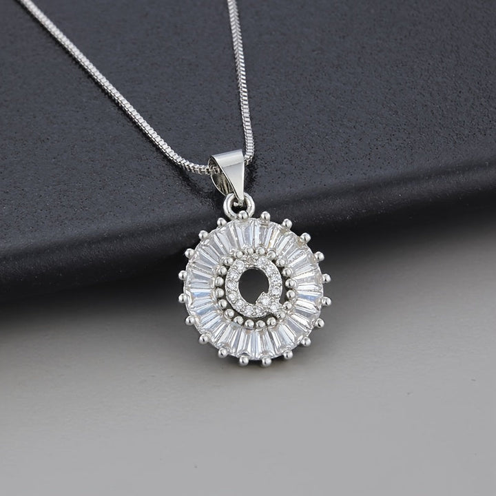 White Gold Initial Letter Zirconia Necklace