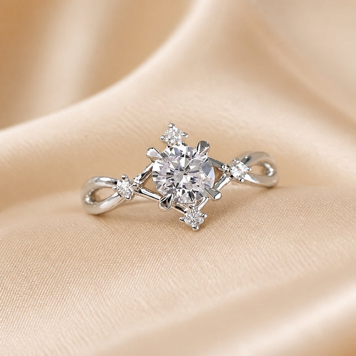 White Gold Round Zirconia Twist Ring