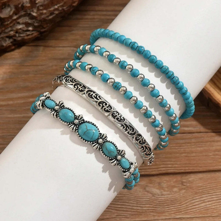 Turquoise Beaded Boho Bracelet Set