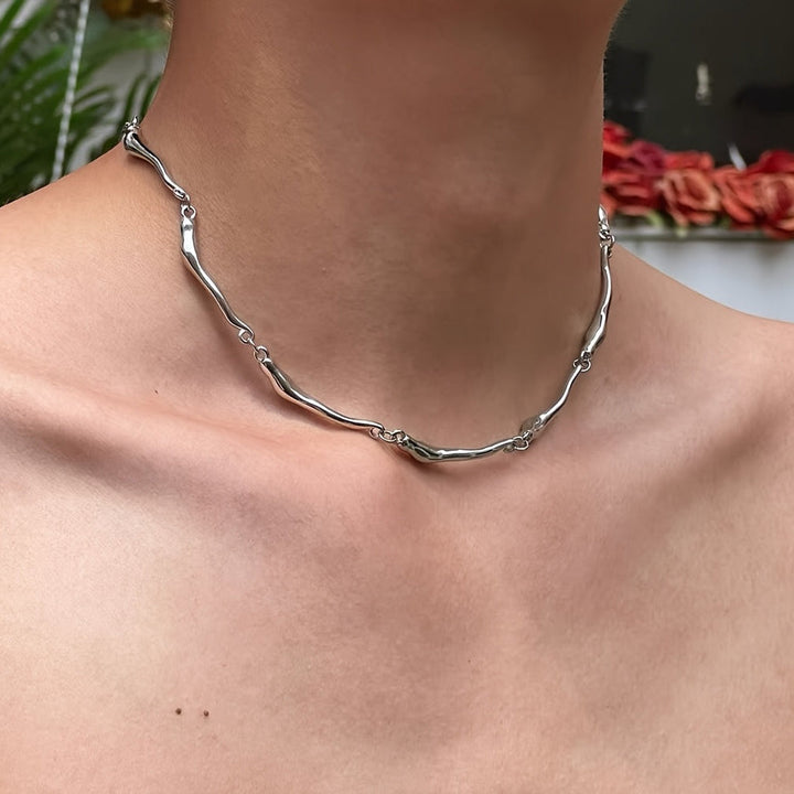 White Gold Wave Twist Necklace