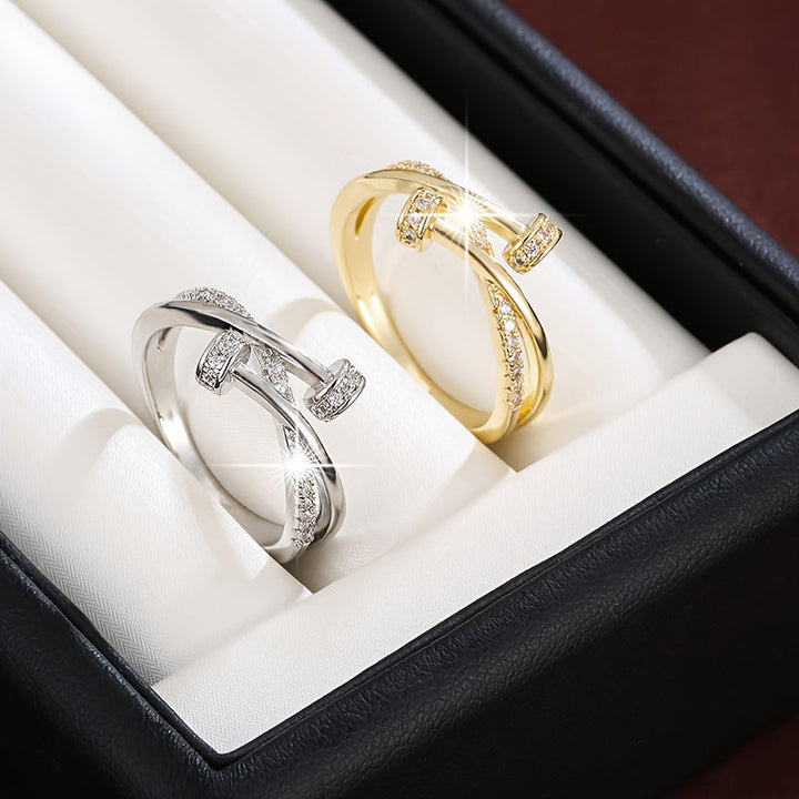 White Gold Zirconia Crossover Ring