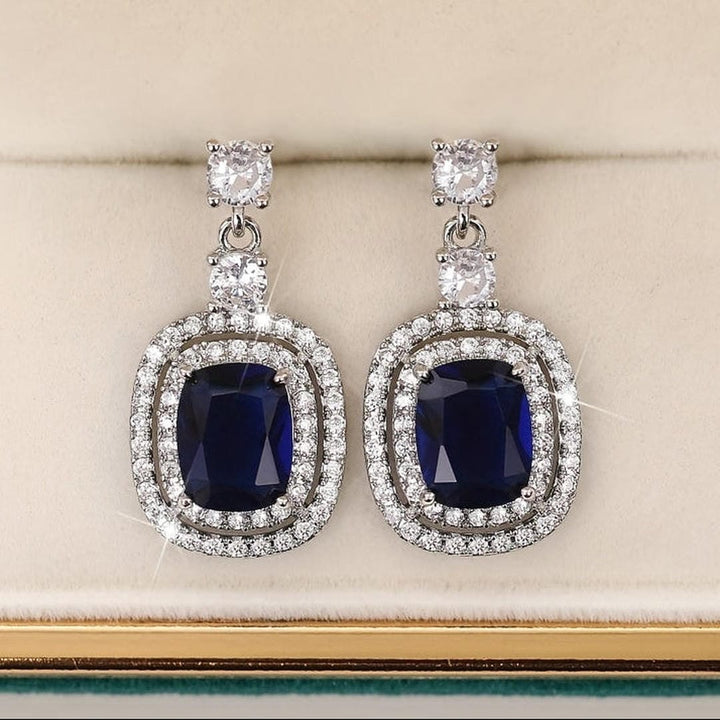 Oval Sapphire Paved Zirconia Earrings