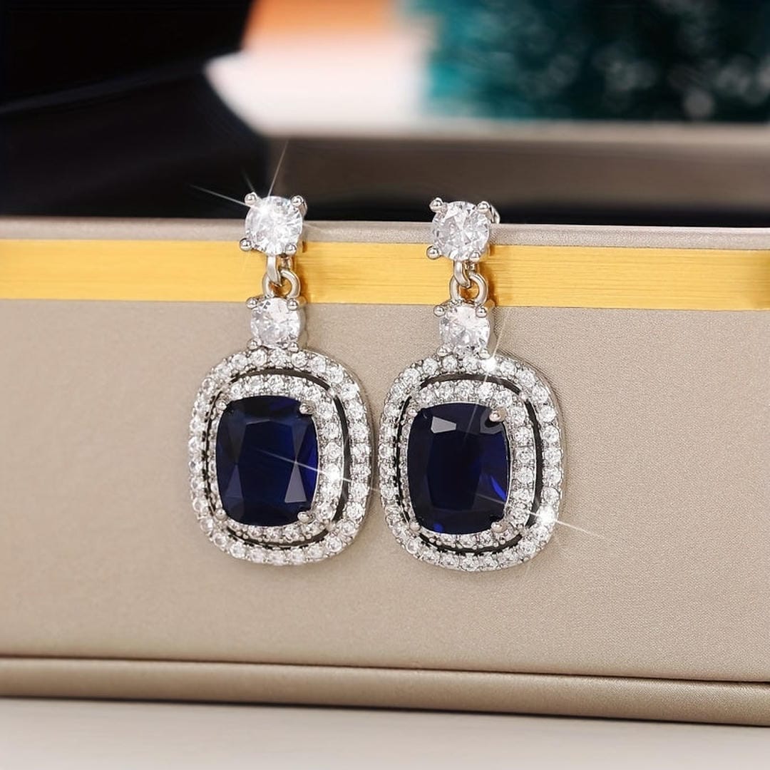 Oval Sapphire Paved Zirconia Earrings