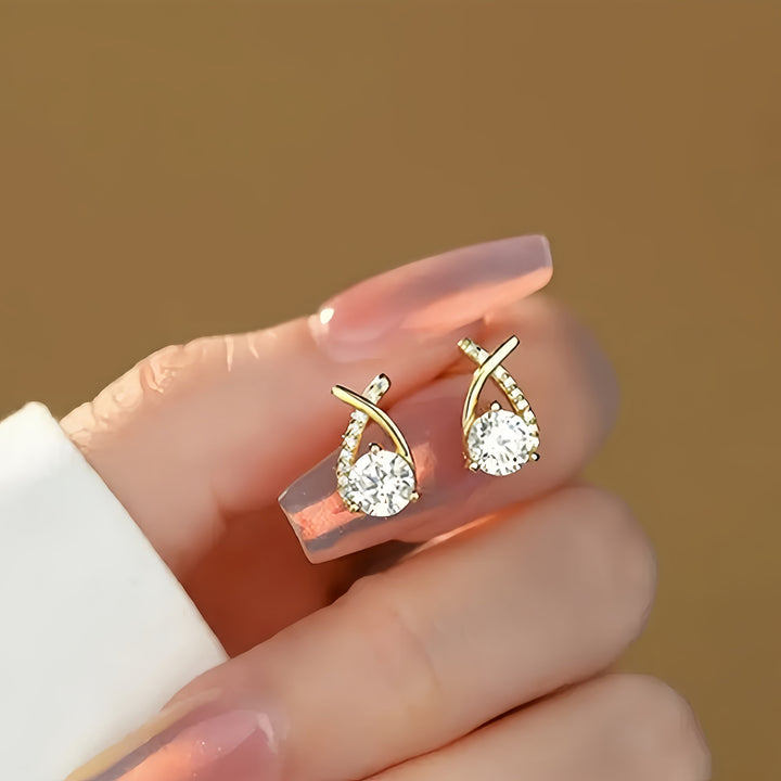 Goldene Kreuz-Ohrstecker mit Zirkonia
