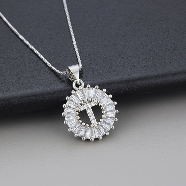 White Gold Initial Letter Zirconia Necklace