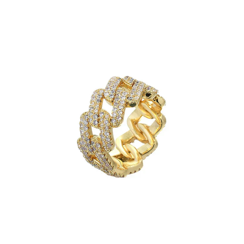Chain-Link Cubic Zirconia Statement Ring with Pavé Detail, Gold-Tone or Silver-Tone