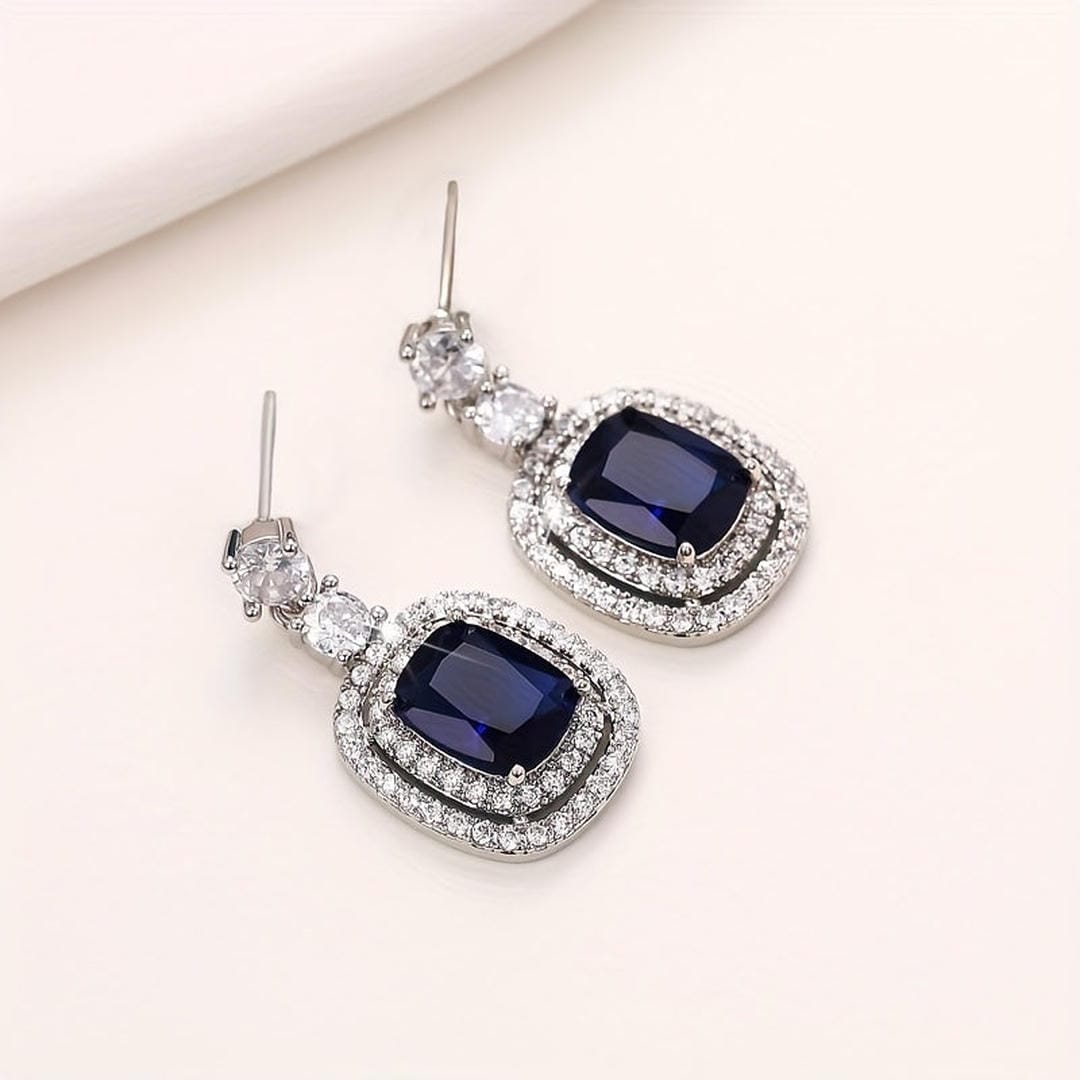 Oval Sapphire Paved Zirconia Earrings
