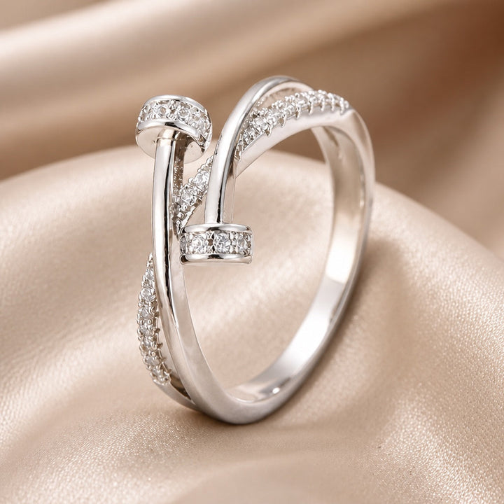 White Gold Zirconia Crossover Ring