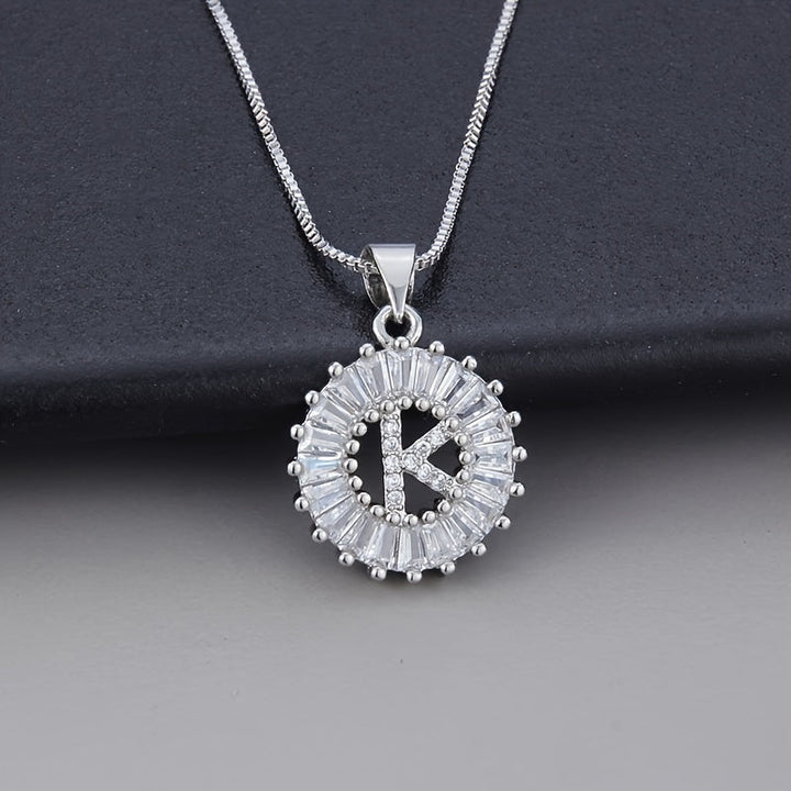 White Gold Initial Letter Zirconia Necklace