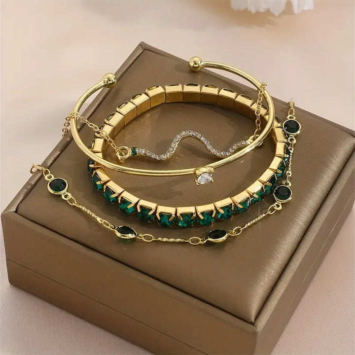 Green Gemstone Bracelet Set