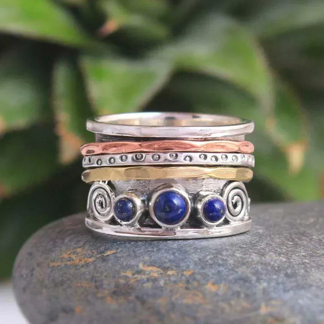 Lapis Lazuli Spinner Ring with Spiral Band Detail