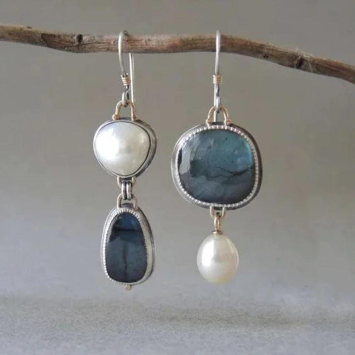 Vintage blaue Stein-Perlen-Ohrringe
