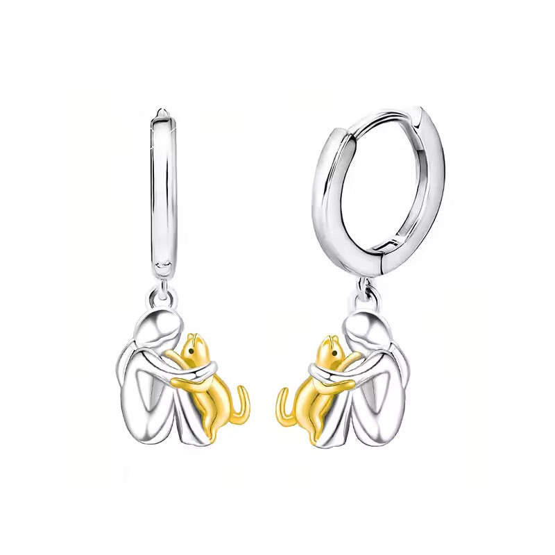 Cat Hug Pendant Necklace with Bonus Earrings – Limited Time Offer