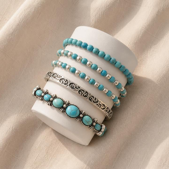 Bohemian Turquoise Beaded Bracelet Set