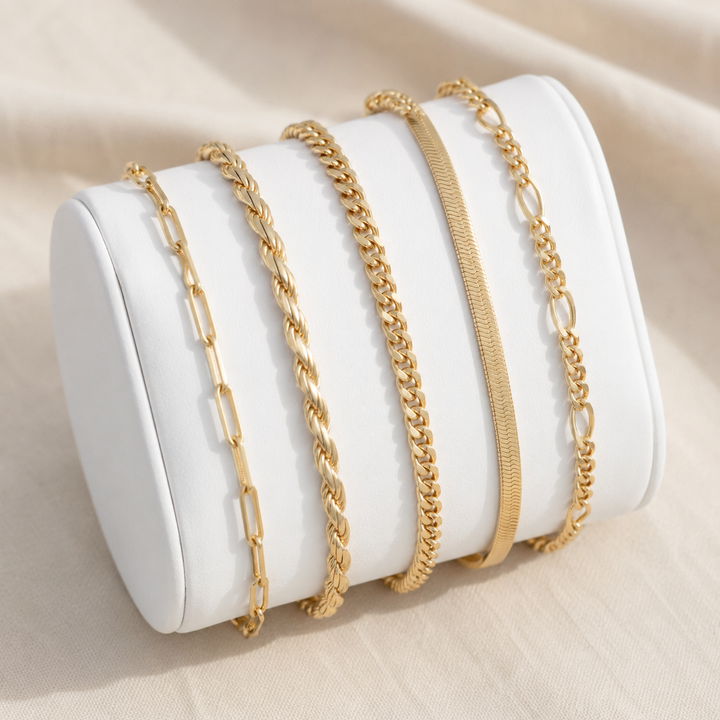 Gold Multi-Chain Bracelet Set – Layering Stack
