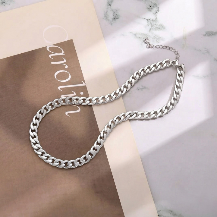 Chunky Cuban Link Necklace | White Gold