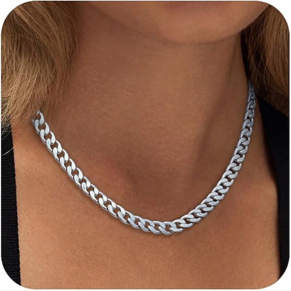 Chunky Cuban Link Necklace | White Gold