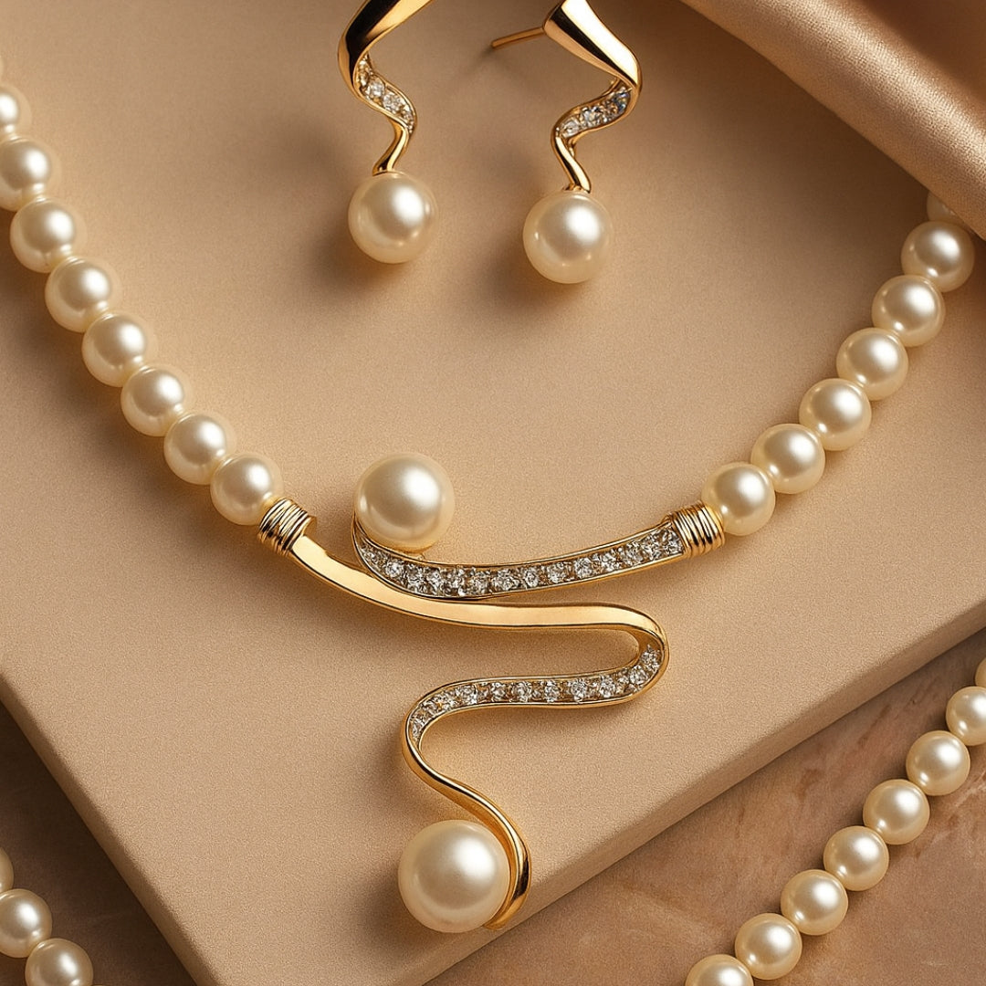 Elegant Wave Pearl Jewelry Set