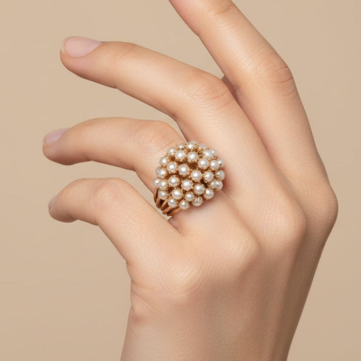 Classic Inlaid Pearl Gold Ring