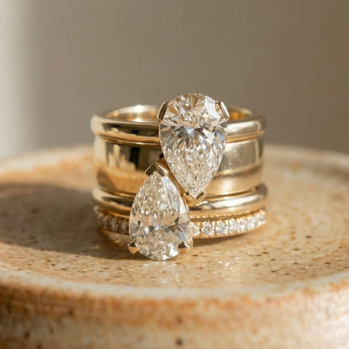 Vintage Ring mit doppeltem Zirkonia-Tropfen