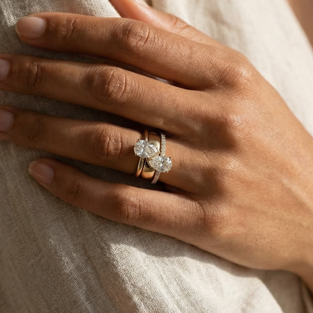 Vintage Ring mit doppeltem Zirkonia-Tropfen