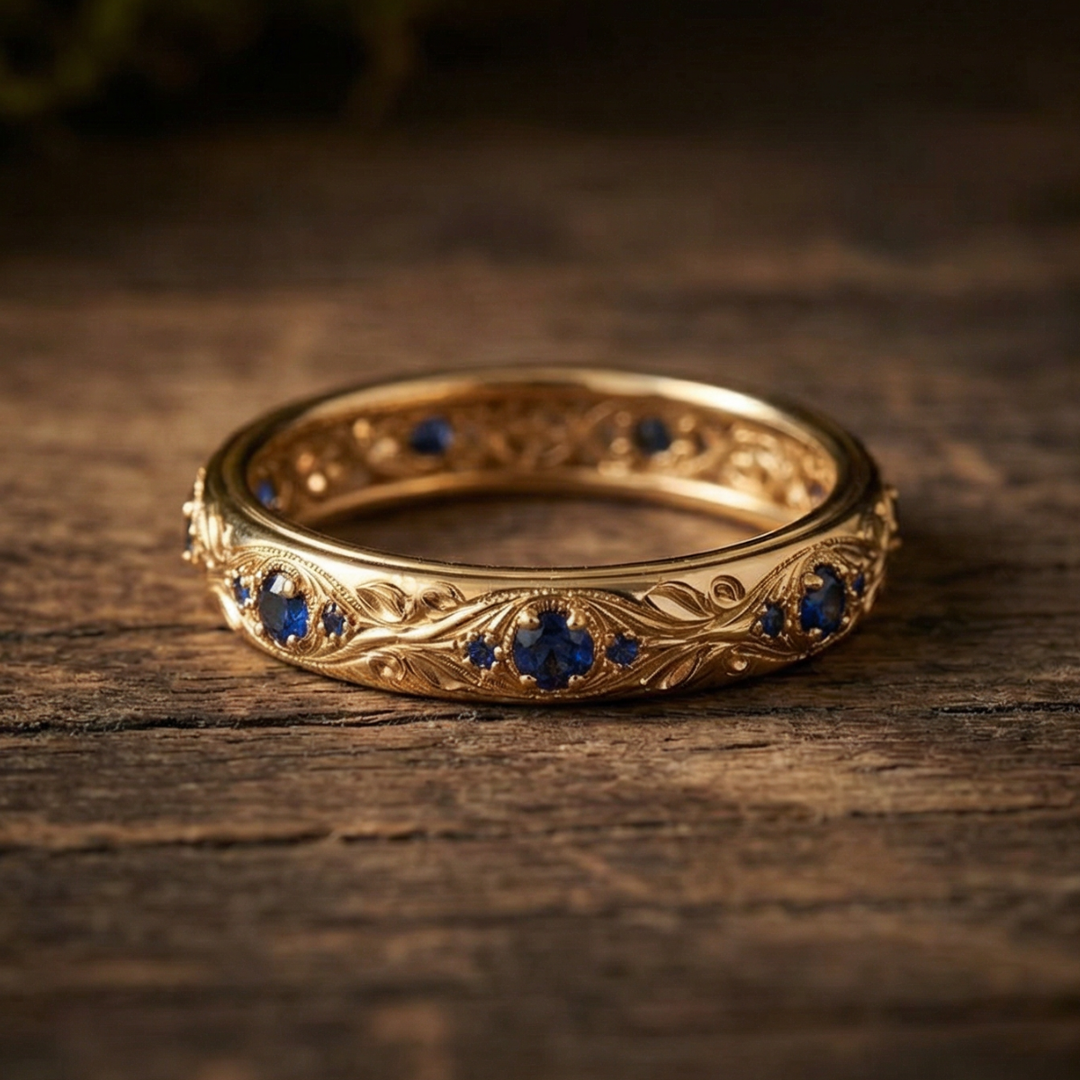 Exotischer feiner Blatt-Ring mit blauem Zirkonia