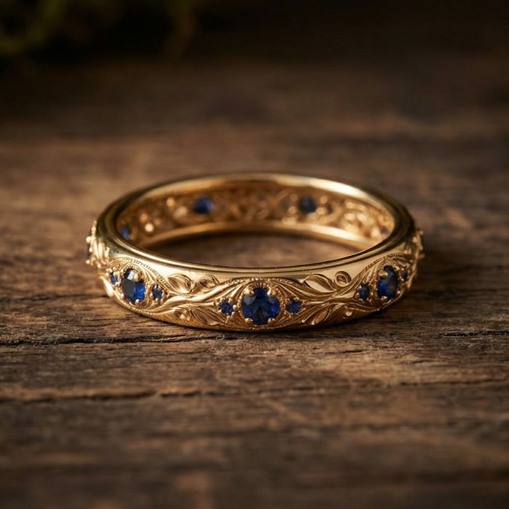 Exotischer feiner Blatt-Ring mit blauem Zirkonia