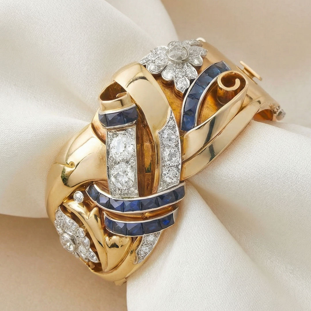 Vintage Goldring mit blauem Zirkonia