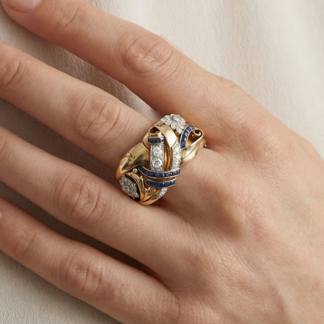 Vintage Goldring mit blauem Zirkonia