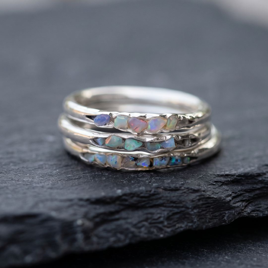 Vintage Silberring mit blauen Steinen mehrreihig