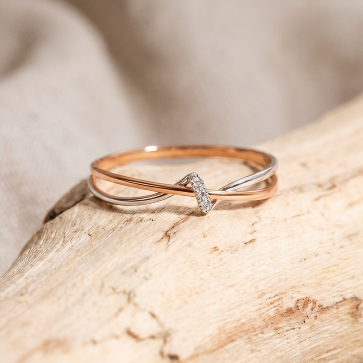 Two-Tone Twist Ring with Sparkling Stone Accent