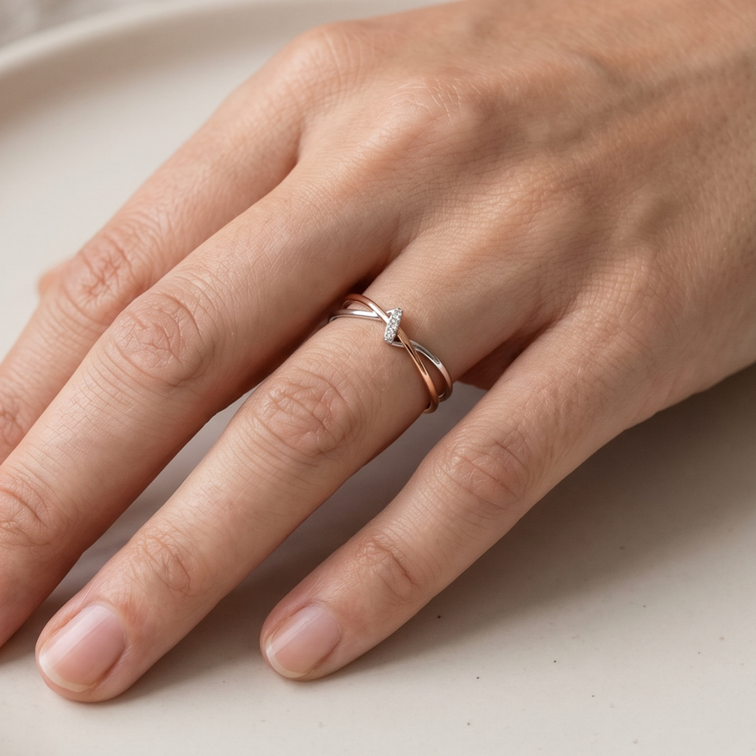 Two-Tone Twist Ring with Sparkling Stone Accent