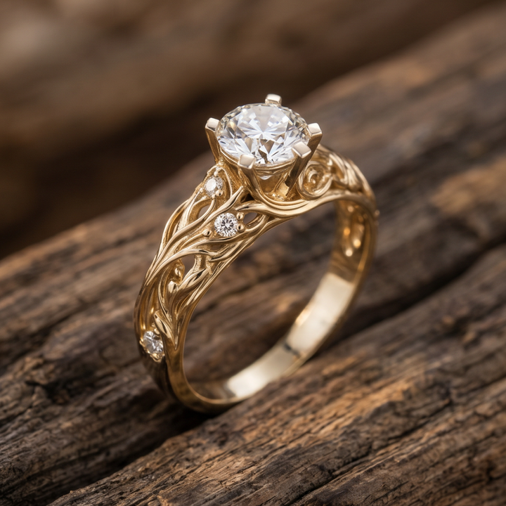 Vintage-Inspired Zirconia Ring with Scrollwork Band