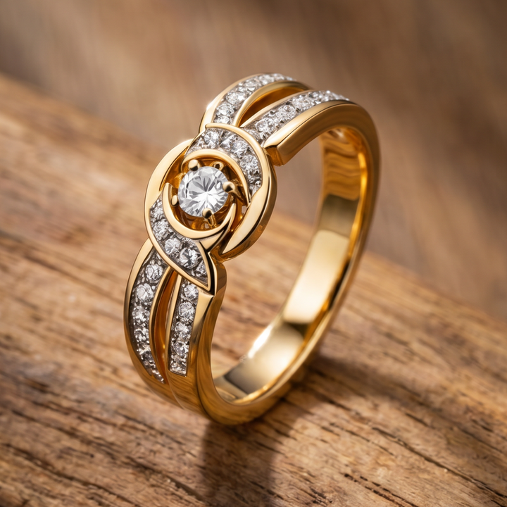 Goldener Unendlichkeitsring mit Kristall