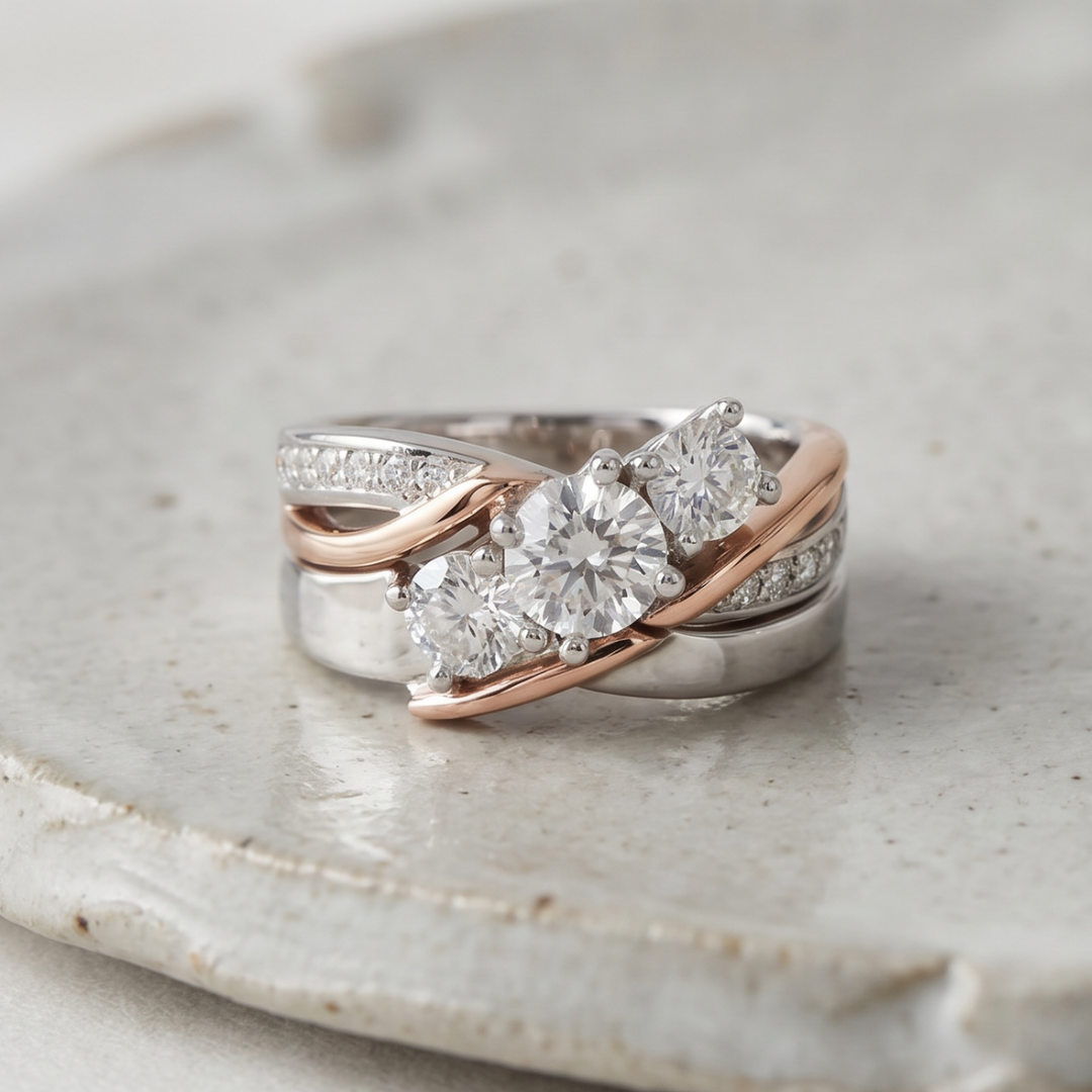 Vintage Ring mit Zirkonia in Gold und Silber
