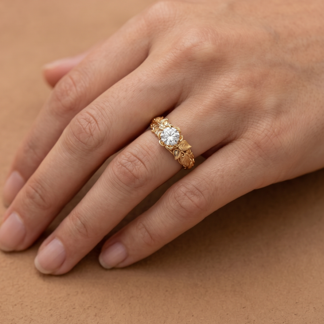Golden Leaf Zirconia Ring