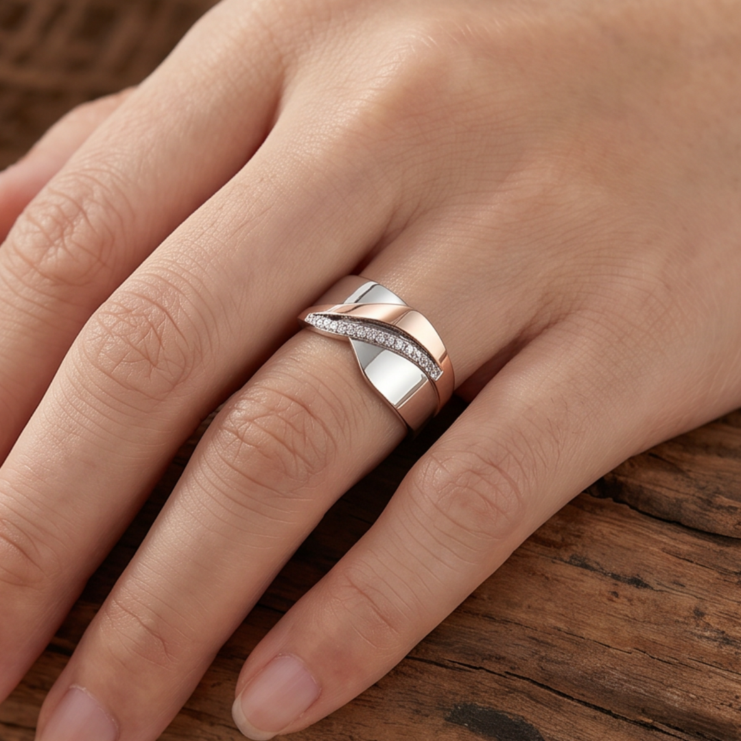 Vintage Ring in Rose Gold and Silver with Zirconia