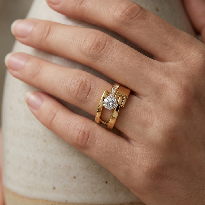 Vintage Golden Irregular Zirconia Ring