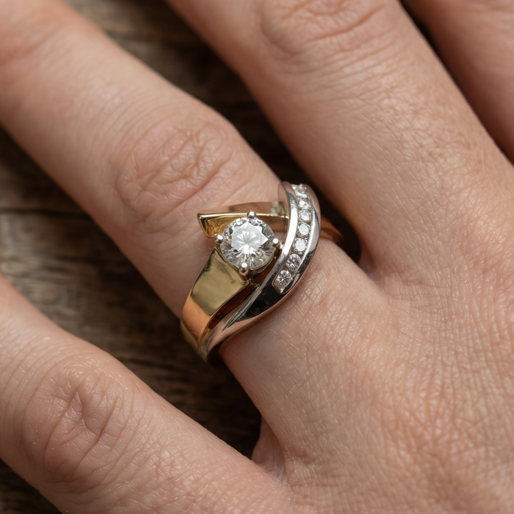 Vintage Irregular Gold & Silver Zirconia Ring